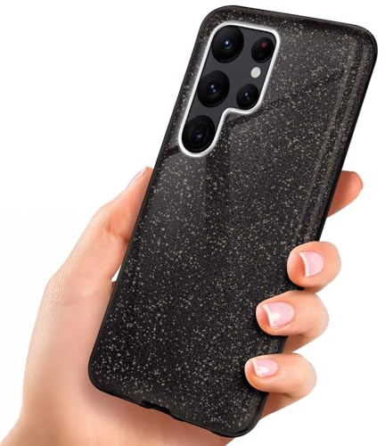 ONEFLOW Glitter Case für Samsung Galaxy S22 Ultra Glitzer Handyhülle mit Kameraschutz, Stylische Hülle Glitzernd, Dünne TPU Schutzhülle für Damen, Glitzerhülle Qi kompatibel, Schwarz