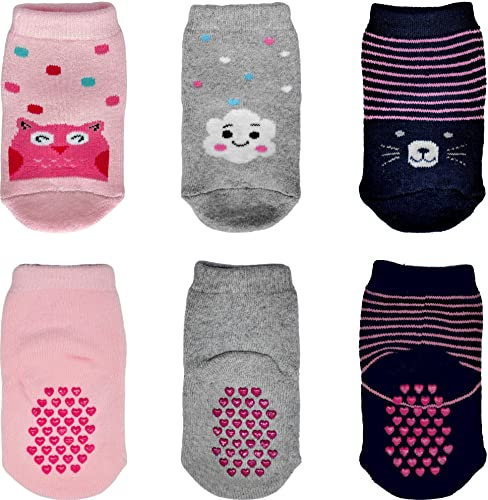Corredino Neonato Calzini calze antiscivolo neonata bambina colore rosa e grigio (0-6 mesi, tema love)