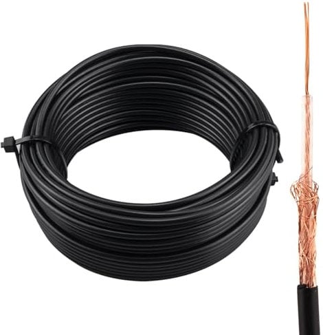 urcianow RG174,Cavo coassiale 50 m, a bassa perdita RG174, 50 m, cavo coassiale RF da 50 ohm per sistemi di sicurezza fai da te, controllo accesso, applicazioni di automazione domestica