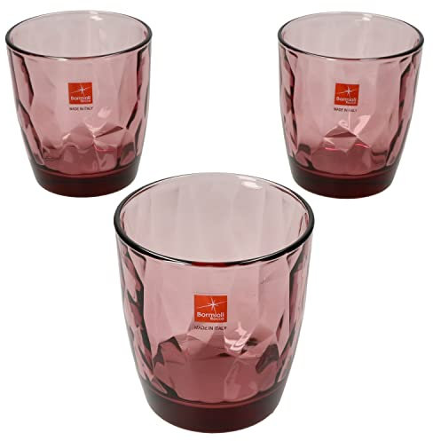 Bormioli Rocco Set di 3 bicchieri da whisky Diamond Rock Purple I 305 ml, Ø 8,5 cm, struttura a diamante, viola Bicchieri per acqua, succo & Co, bicchieri da whisky, bicchieri da cocktail