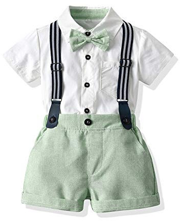 UUAISSO Bebé Caballero Trajes De Manga Corta Mono Camisas Tirantes Pantalones Verano Infantil Pequeño Niño Verde 9-12 Meses
