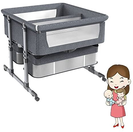3-in-1 Beistellbett, Stubenwagen für Zwillinge,Babywiege, Babybett mit Matratze, 6 verstellbare Höhen, abschließbare Räder und Aufbewahrungskorb, tragbarer Stubenwagen für Neugeborene ( Color : Dark G