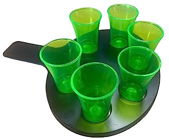 Chabrias 6 Hole Shot Glass Holder with Green Shot Glass Handle Bar, Black Paddel, Restaurant Paddle, Shot Glass Set, Shot Glasses, Novelty Shot Glasses, Vodka Glasses (Green)