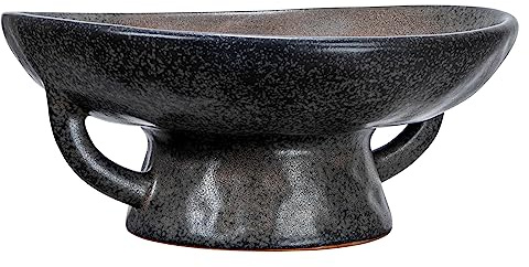 Creative Co-Op Stoneware Bowl with Handle and Base, Black Reactive Glaze