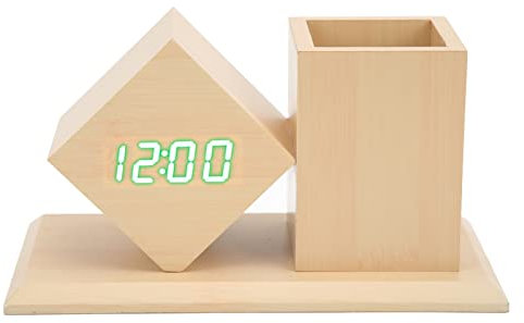 Natudeco LED-Uhr Mit Stifthalter-Design, Grünes Licht, Temperaturanzeige, Langlebig, Sicher, Perfekter Wecker Für Zuhause, Schule, Büro
