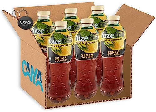 6X Fuzetea Té Nero al Gusto Limone e Lemongrass Senza Zuccheri 1,25L - Drink Summer 2023 [CAIYA® BOX da 6 Confezioni]
