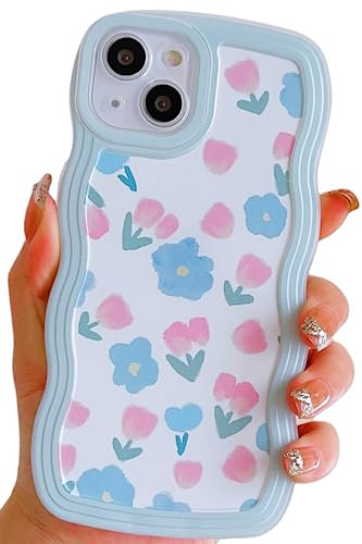 UICEAM Compatible with iPhone 11 Pro Max Floral Case for Women Girls,Aesthetic Cute Wavy Flowers Design Soft Shockproof Cell Phone Cover for iPhone 11 Pro Max (Tulip/Mint Green)