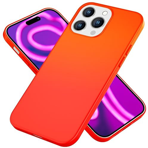 NALIA Cover Colorato al Neon compatibile con iPhone 15 Pro Custodia, Colore Intenso Silicone Morbido Vellutato Antiscivolo, Sottile Copertura Protettiva Opaca, Slim Case Flessibile, Colore:Arancione