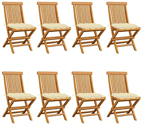 GuyAna Gartenstühle Stapelstuhl Garten mit Cremeweißen Kissen 8 STK. Massivholz Teak