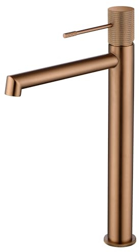 IMEX Serie LINE BDD038-3ORC – Hocharmiger Einhebelmischer für Waschbecken aus Messing mit gebürsteter Rosegold-Oberfläche Keramikpatrone Ø26 mm inkl 2 Flexschläuchen 3-8