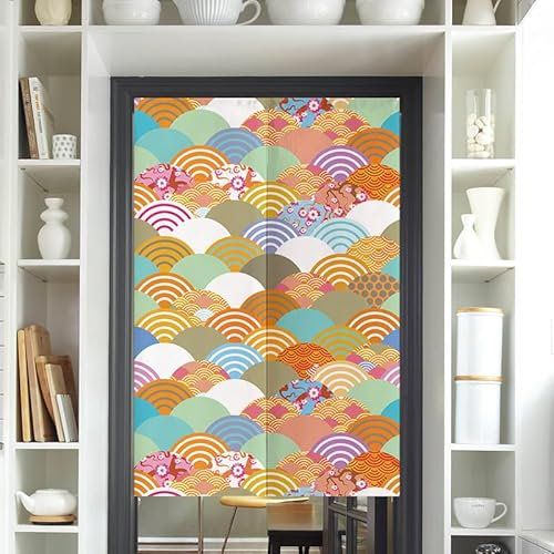 Rideau de Porte de Style Japonais Noren en Coton et Lin Noren Rideau Japonais Long jaune blanc Rideau de Porte de Style Japonais Tapisserie Fenêtre pour décoration de la Maison 70 x 150 cm