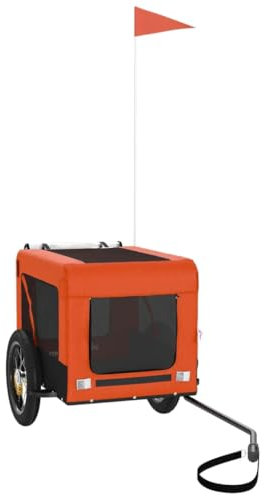 vidaXL Fahrradanhänger für Hunde, Hundeanhänger mit Reflektoren Flagge, Hundetransporter Maximale Belastbarkeit 30kg, Orange Schwarz Oxford-Gewebe Eisen