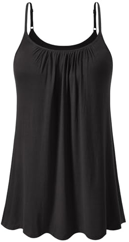 Vislivin Camisole Tank Tops for Women Built in Bra Cami Pleated Loose Fit Vest Top Casual Flowy Adjustable Strap S-XXXXL Black-M