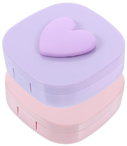 iplusmile 2 Sets Case for Travel Heart Shaped Case 3D Cute Lens Storage Box Includes Tweezer Remover Tool Solution Bottle Pink Purple