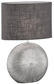 meineWunschleuchte Tischlampe mit Keramikfuß Silber & Lampenschirm Leinen Anthrazit, 53cm groß