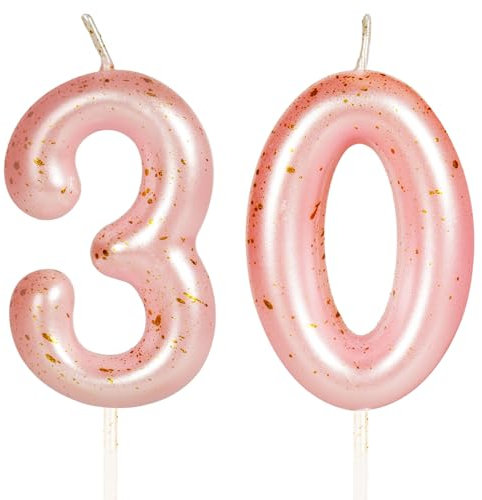 Yiran Birthday Number 30th Letter Candle, Pink Gold Happy Birthday Candles 30 Age for Cake Topper Birthday Candles Decoration for Girls Birthday Parties Wedding Anniversary (Pink Gold 30)