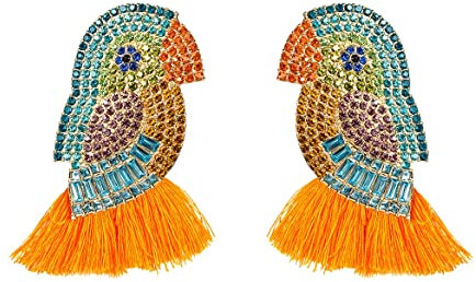 Bunte Papageien-Quasten Ohrringe für Frauen, Böhmische Papagei-Fransen-Ohrringe, Papagei Aussage Ohrringe Boho Schmuck, Papagei-Tier-Tropfen-Ohrringe (Orange)