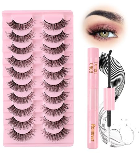 Glowing Win Faux Cils Kit Volume Russes Cils Aspect Naturel Faux Cils avec Colle 10 Paires Cat Eye Russian Lashes avec Bond et Remover Moelleux 3D Reutilisable Fake Eyelashes