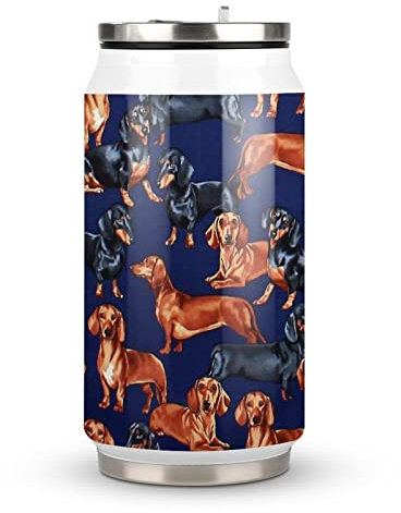Dachshund Dog Print Blue Travel Mug with Lid Cup Insulated Tumbler Water Bottle Tea Cup For Women Men