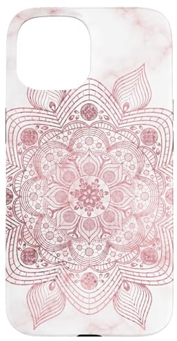 Jolie fleur de mandala rose et blanche florale Boho féminine Coque pour iPhone 15