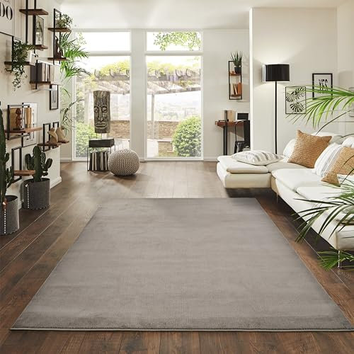 Jimri Flauschiger Teppich Läufer - Hochwertiger Kurzflor für Zuhause, Büro, Küche, Eingang, Flur, Wohnzimmer - Maschinenwaschbar - Rutschfester Teppich Waschbar - 120x160 cm - Taupe