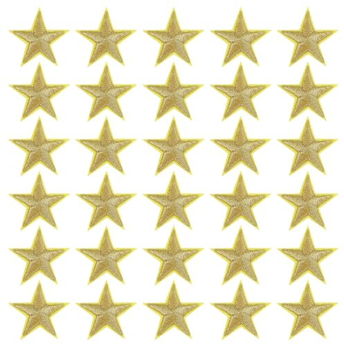 Andibro 30 Stück Goldene Sterne Patches Zum Aufbügeln,2.5 cm Stern Aufnäher zum Aufnähen bestickte Applikationen zum Aufbügeln Verzierungen für Kleidung Jacken Hüte Rucksäcke Jeans