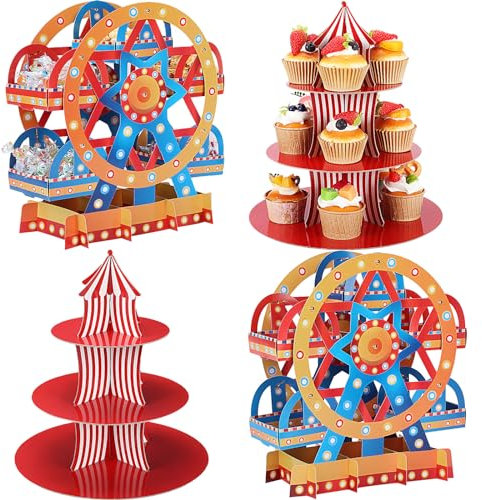 Vesici Riesenrad-Mittelstücke und Cupcake-Ständer, 3-stöckig, Papp-Cupcake-Halter für Dessert-Displays, Geburtstagsparty-Dekorationen, 4 Stück