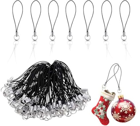 mkemka 100Pcs Mobile Phone Pendant Loops Cell Phone Split Ring Strap Detachable Phone Ring Strap for Hanging Charms USB Keychain Small Decorations Black