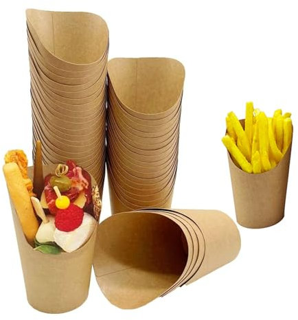 JCAKES 50 Stück Kraftpapier Becher, 12oz Bubble Waffeleisen Tüten, Pommestüte, Snacktüten,Pommes schalen,Candybar becher,Geeignet für Waffeln, Pommes Frites, Popcorn, Eiscreme,Brathähnchen
