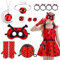 Marienkäfer Kostüm Zubehör Set 12 Stück Marienkäfer Party Cosplay Kostüm Zubehör mit Handschuhe Ohrringe Augenmaske, Halloween Karneval Fasching Cosplay