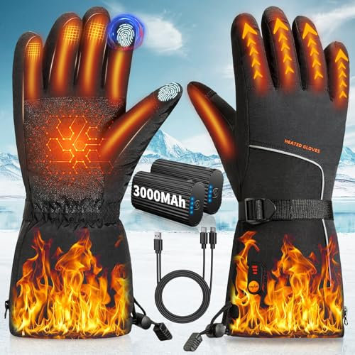 POSUGEAR Beheizte Handschuhe Für Männer Frauen,Skihandschuhe Mit Heizung, Elektrische Handschuhe mit 3-stufigem 7,4V 3000MAh*2-Akku für Bergsteigen, Wandern und Camping XL