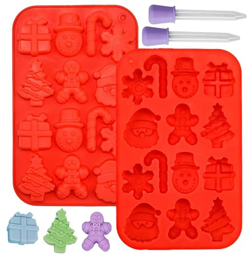 LIMITADA Lot de 2 Moules à Chocolat de Noël en Silicone 14 Cavités Moule à chocolat de Noël Moules en Silicone en Forme de arbre de Noël flocon de neige bonhomme de neige et bonhomme en pain d'épices