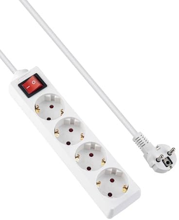 GRIFEMA Regleta Enchufes con 4 Tomas y Interruptor, 3500 W, 16 A, 1,5 m, Blanco, Protección Infantil, Orientación a 45 Grados, Evita Consumos Fantasma