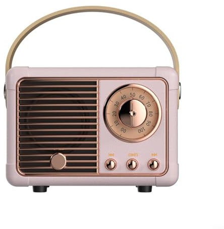 QOXEZY Compact Retro Radio, Vintage Retro Style Speaker Wireless Card Subwoofer Small Compact Portable Design, Quick Pairing, High Fidelity Sound(pink)