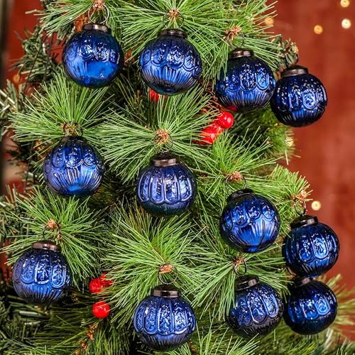 IndianShelf 12 Vintage Mercury Große Weihnachtsschmuck Königsblau Einzigartige Glaskugeln für Weihnachtsbaum, Halloween, Neujahr, Valentinstag, Feiertage, Event & Hochzeit Party Dekor, 5,1 cm