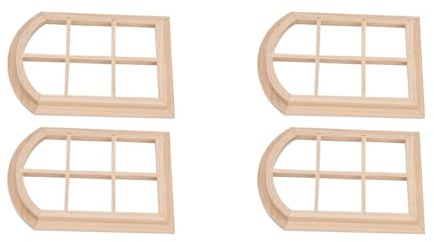 UPALDHOU Puppenhaus-Fenstermodell, 4 Stück, 1:12 Puppenhaus, Holzfenster, Gewölbtes Puppenhaus, Fenster, Puppenhaus-Dekoration für 1/12 Puppenhaus-DIY