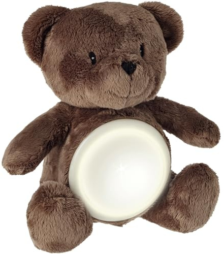 mysmartbuy.com Tummy Glow Teddy Bear Nightlight - Battery Powered Kids Childrens Brown Soft Faux Fur Bedtime Cuddly Toy with Soothing White Night Light – Measures H20cm