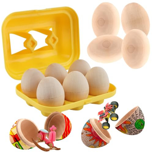 SilverChry Uova di Pasqua in Legno*6pcs, Uovo Maracas Legno, Uovalegno da Colorare, Ovetti Musicali per Bambini, Finteuova di Gallinalegno, Shaker Uova Musicale di Pasqua (Legno)