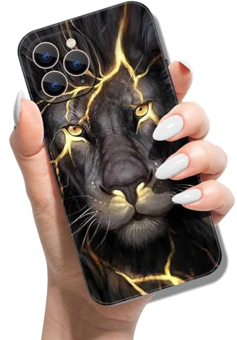 Handyhülle für iPhone 14 Pro 6.1 Hülle Tier Muster Motiv Weich TPU Silikon Schwarz Case für Mädchen Jungen Dünn Slim Soft Cover - Löwe