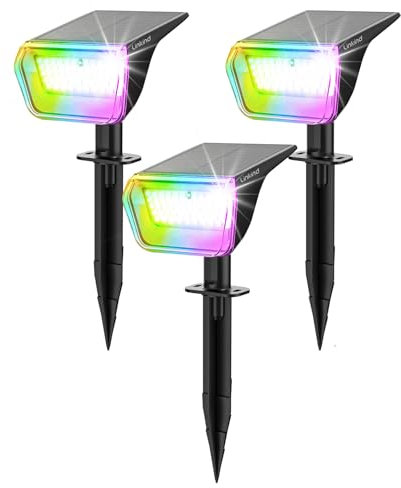 Linkind Bunte Solar Gartenleuchte für außen, RGB & Weiß 10 Modi Solarstrahler mit Ladeindikator, Ultra-lange Leuchtdauer, IP67 Winterfest Baumstrahler für Party, Halloween, Weihnachten, 3 Stück