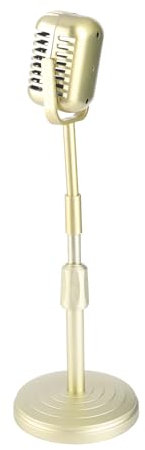 Vintage Microphone Prop Model, Simulation Microphone and Stand Set Old Fashioned for Photo Studio (Gold)