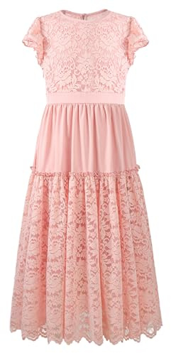 Rolanko Robe de Communion Fille, Robe Longue Princesse Dentelle à Manches Volantées pour Mariage, Fête, Cérémonie