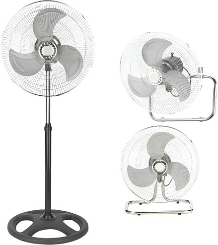 Generico Ventilatore 3 in 1 a Piantana da Pavimento Tavolo e Parete con 3 Velocità Regolabili Struttura in Acciaio e ABS