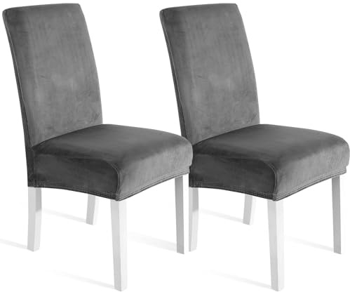 Ystyle Weich Stuhlhussen Samt Stretch 2er Set, Hellgrau | Universale Stuhlüberzug, Waschbar Dekoration Stuhlüberzieher, Stuhlhussen Kratzfest Hochlehner für Haus Hotel Bankett