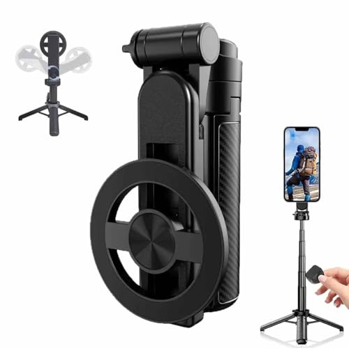 4-in-1 Multifunctional Magnetic Selfie Stick,Portable Quadruped Stand Mini Pocket Selfie Stick,360° Rotation Wireless Bluetooth Control Magnetic Phone Holder for Selfies Video Recording