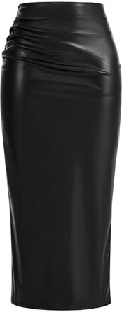 GORGLITTER Damkjol elegant läderkjol midikjol konstläderkjol bodycon festkjol med slits lång grock festival outfit
