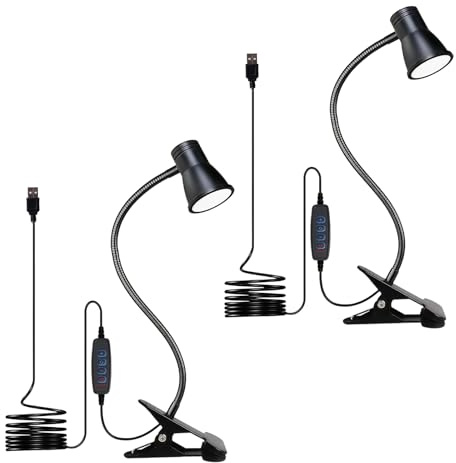 2×Schwanenhals Leselampe Bett Klemme, LED Schreibtischlampe Klemmbar mit Kabelschalter, KlemmlampeBett mit 3 Farben&10 Helligkeiten, LED Klemmleuchten, Klemmleuchte Bett für Studieren Lesen Arbeiten