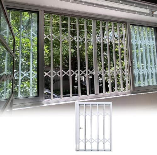 Fenstergitter Einbruchschutz Lange, Zusammenklappbare Fenstergitter mit Schloss, Fensterschutz für den Innen- und Außenbereich, Schiebetürgitter Ohne Licht- und Lufteinschluss(W160xH110cm/63x44in)