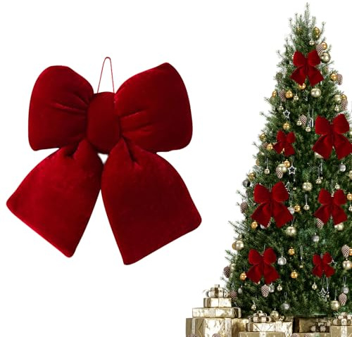 Kertaym Rote Samtschleifen Weihnachtsschleife Groß XXL, Schleifen Weihnachtsbaum Deko Haustür Deko Christbaumspitze, Grosse Rote Schleife für Weihnachtsbaum Haustür Weihnachten (Klein Weinrot)