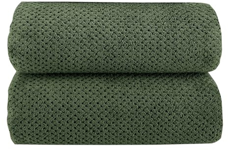 ANYBOY Duschhandtuch Set Groß Olivengrün 100x200 2 Stück | 80% Polyester 20% Nylon